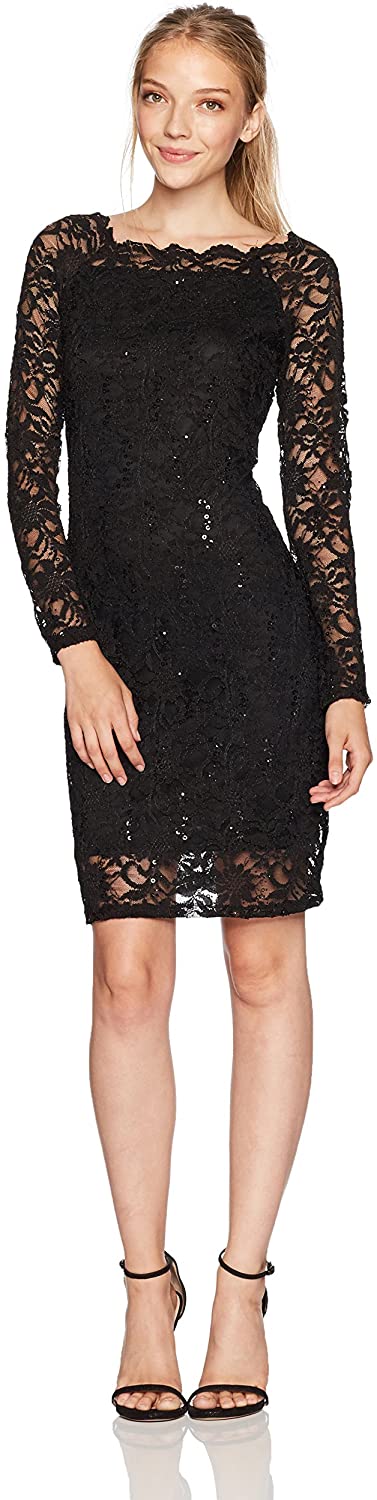 Price:$54.67    Tiana B Women's Scallop Neck Sequin Lace Dress Petite  Clothing
