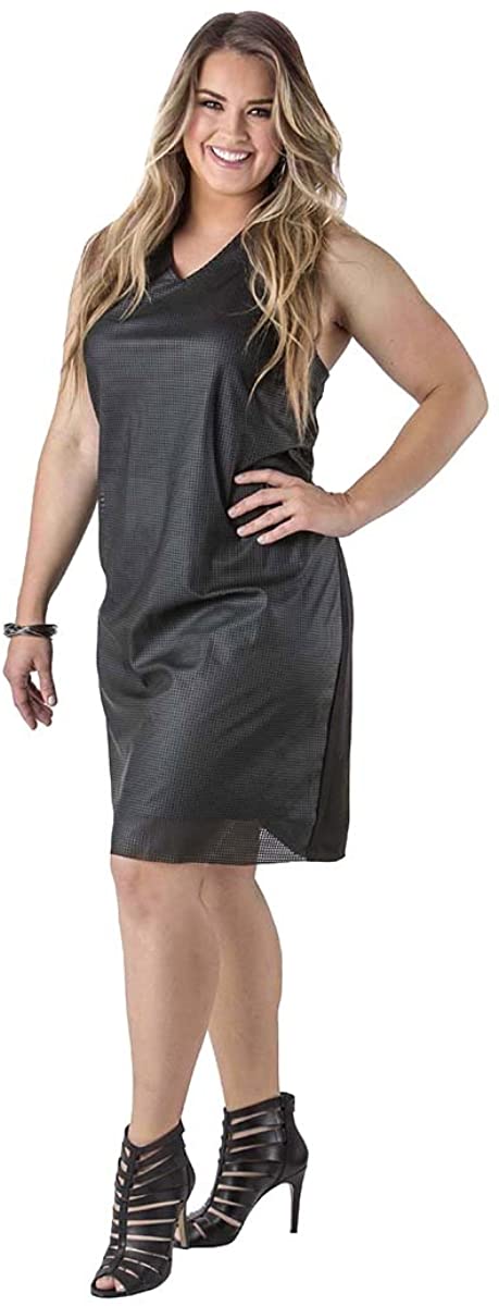 Price:$42.00 Standards & Practices Plus Size Women's Black Vegan Leather Knee Length Dress at Amazon Women’s Clothing store