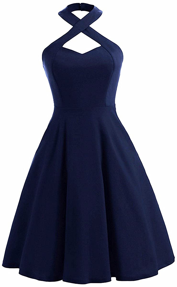 Price:$26.99    Samtree Halter Dress for Women,Vintage Fit and Flare Swing Cocktail Party Dresses  Clothing