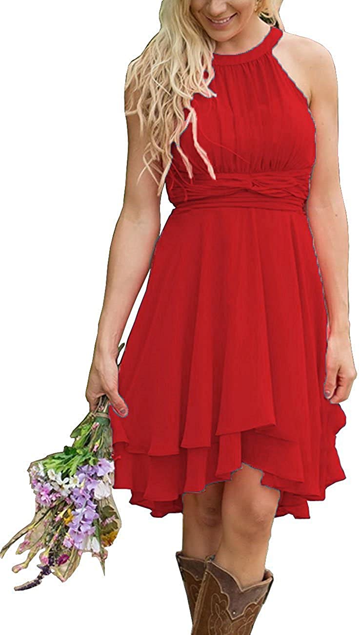 Price:$52.00    XingMeng Short A Line Halter Chiffon Prom Homecoming Bridesmaid Dresses Red US 20W  Clothing