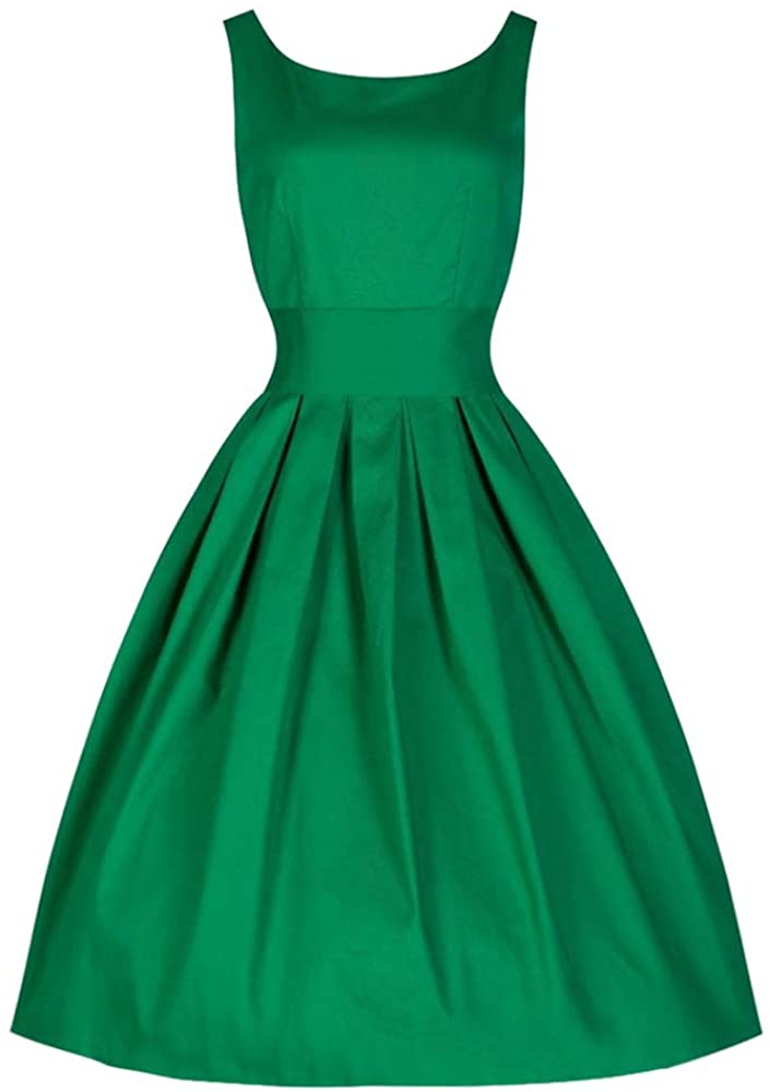 Price:$1.42    Women Summer Dreses Elegant Boatneck Sleeveless Vintage Tea Dress with Belt Evening Party Ball Gown Sundress (M, Green #)  Clothing
