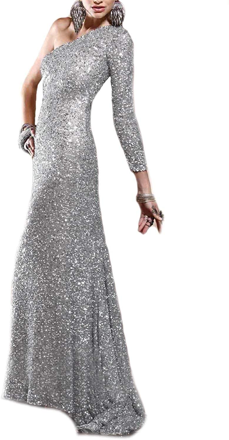 Price:$61.00 BEAUTBRIDE Women's One Sequin Mermaid Evening Dress Long Sleeve Prom Gown at Amazon Women’s Clothing store