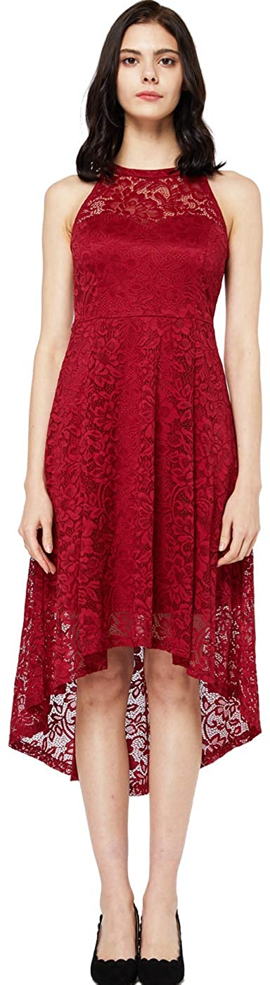 Price:$31.33    MISSCHEN Women's Bridesmaid Halter Floral Lace Cocktail Formal Prom Party Hi-Lo Swing Dress  Clothing