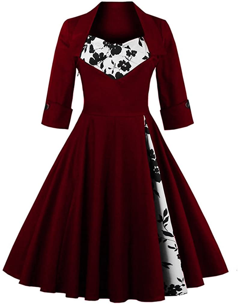 Price:$17.85    Olddnew Women's Vintage Cocktail Dress Plus Size Long Sleeves, 50's Style Rockabilly Swing Party Dresses for Women  Clothing