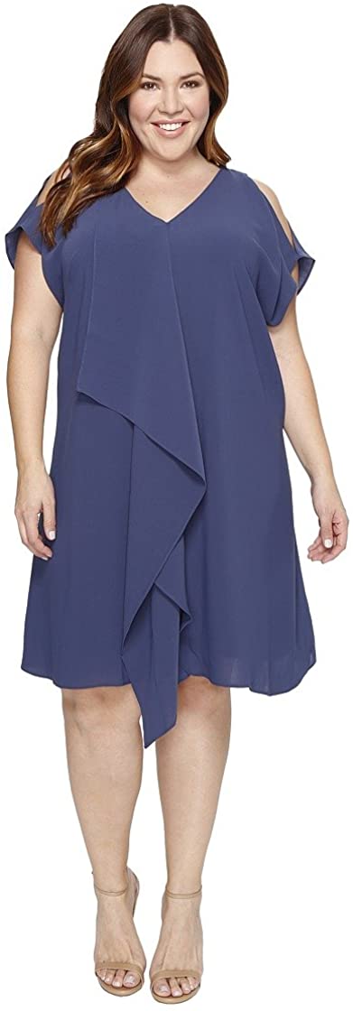Price:$148.91    Adrianna Papell Women's Size Cold Shoulder Asym Drape Dress Plus  Clothing