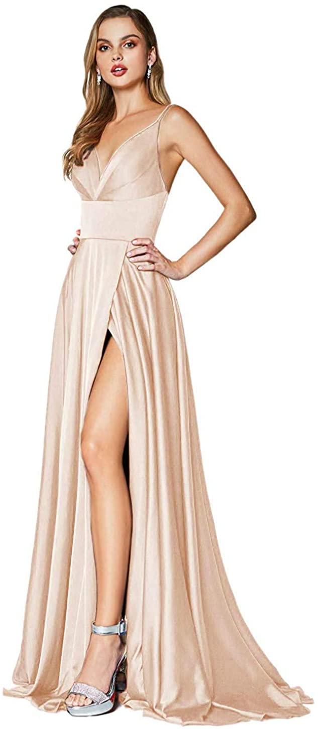 Price:$10.00 Clothfun Women's Spaghetti Straps Satin Prom Dresses Long V-Neck Formal Evening Gowns with Pockets 2019 at Amazon Women’s Clothing store