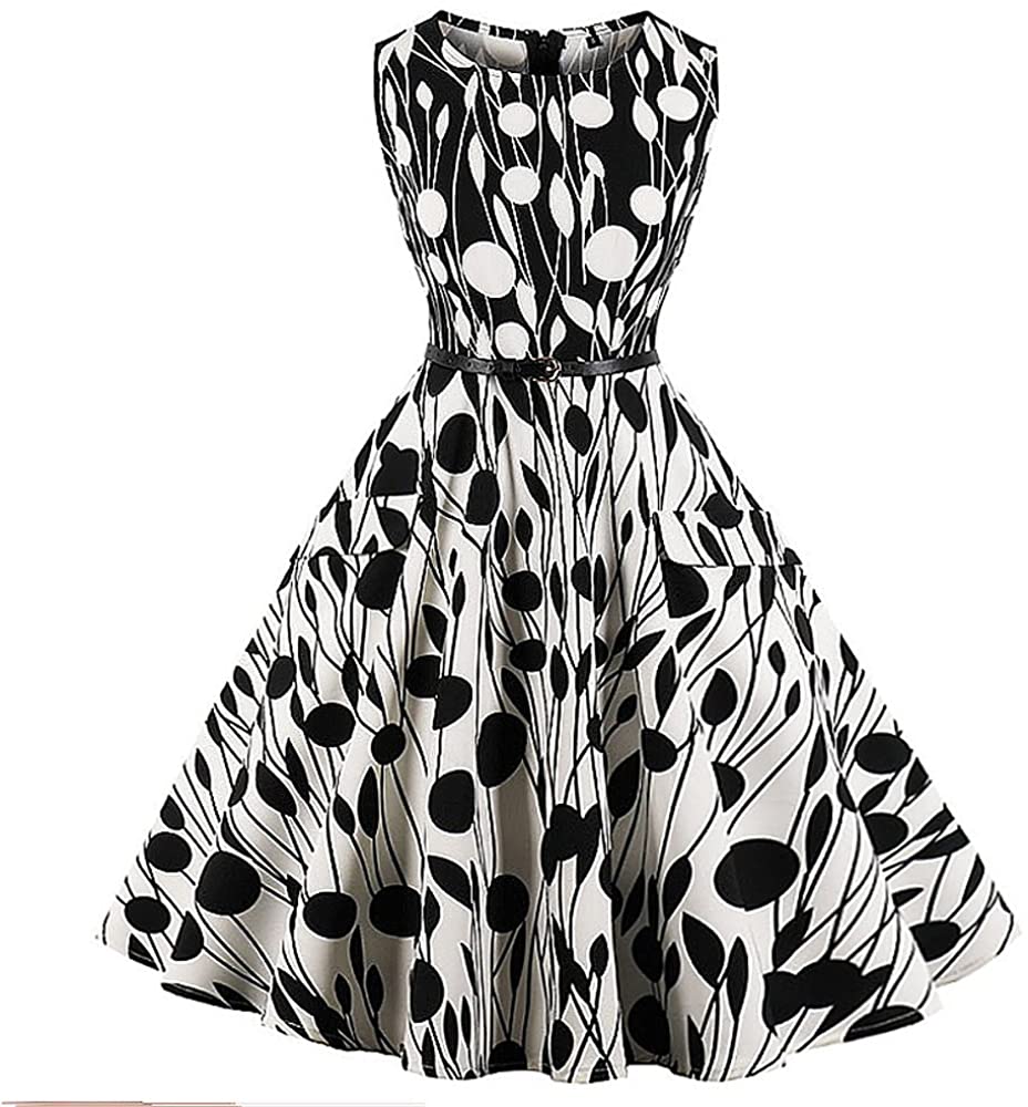 Price:$24.98    LaceLady Women's Boatneck Vintage Sleeveless Tea Dress Belt Pleated Swing Party X-Large Floral16  Clothing