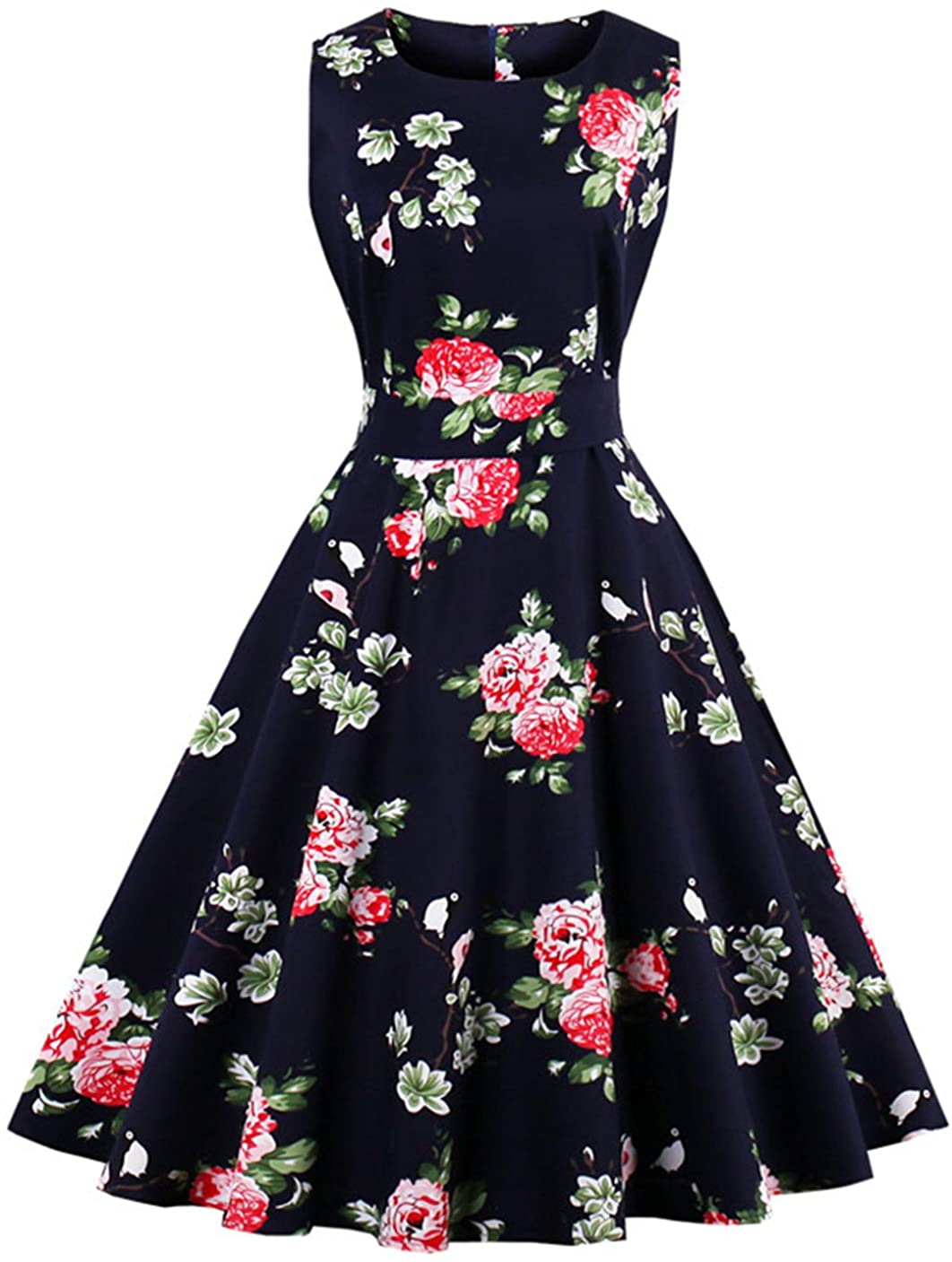 Price:$13.99 Wellwits Women's Tropical Leaf Flamingo Hepburn 1950s Vintage Swing Dress at Amazon Women’s Clothing store