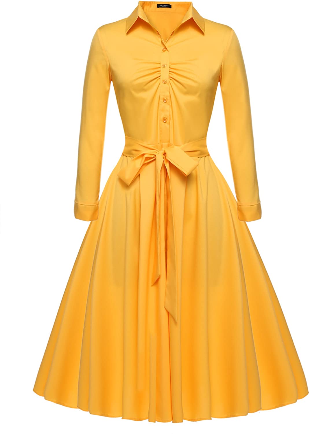 Price:$27.99 ACEVOG Women's 1950s Bow Belt Vintage Classical Casual Party Swing A-line Tea Picnic Shirt Dress at Amazon Women’s Clothing store