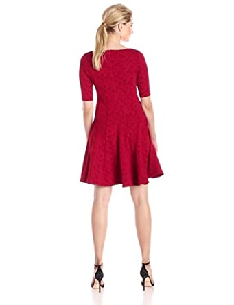 Price:$60.74    Julian Taylor Women's Elbow Sleeve Solid Fit and Flare Dress, Red, 14  Clothing