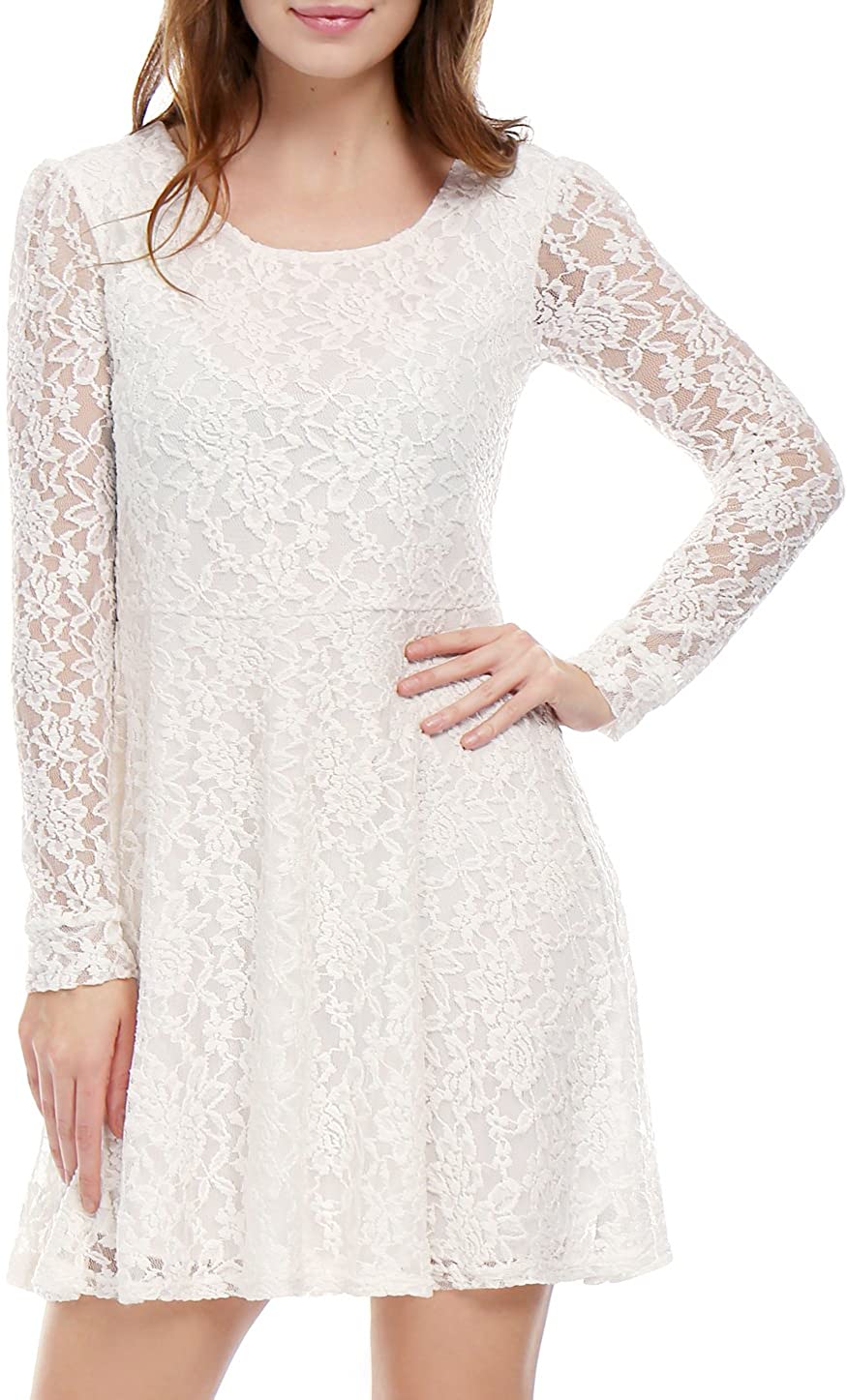 Price:$18.99    Allegra K Women's Scoop Neck Sheer Floral Lace Mini Skater Cocktail Party Dress  Clothing