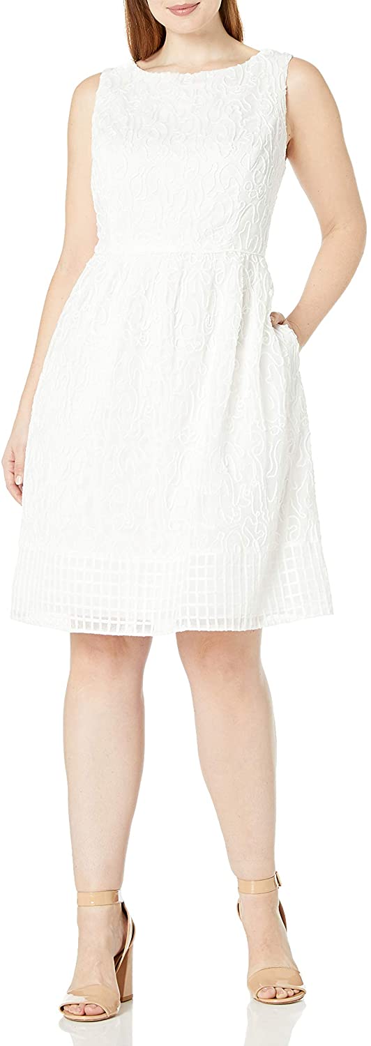 Price:$172.23    Adrianna Papell Women's Size Plus Embroidered Soutache Fit and Flare W Grid Hem  Clothing