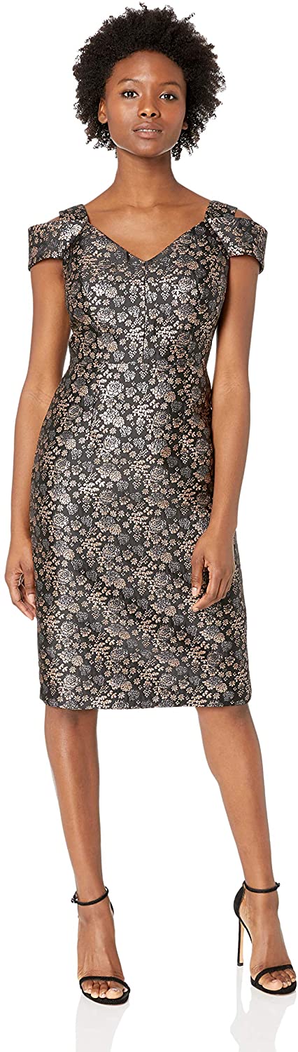 Price:$45.68    Maggy London Women's Petite Rose Brocade Cold Shoulder Cocktail Sheath  Clothing