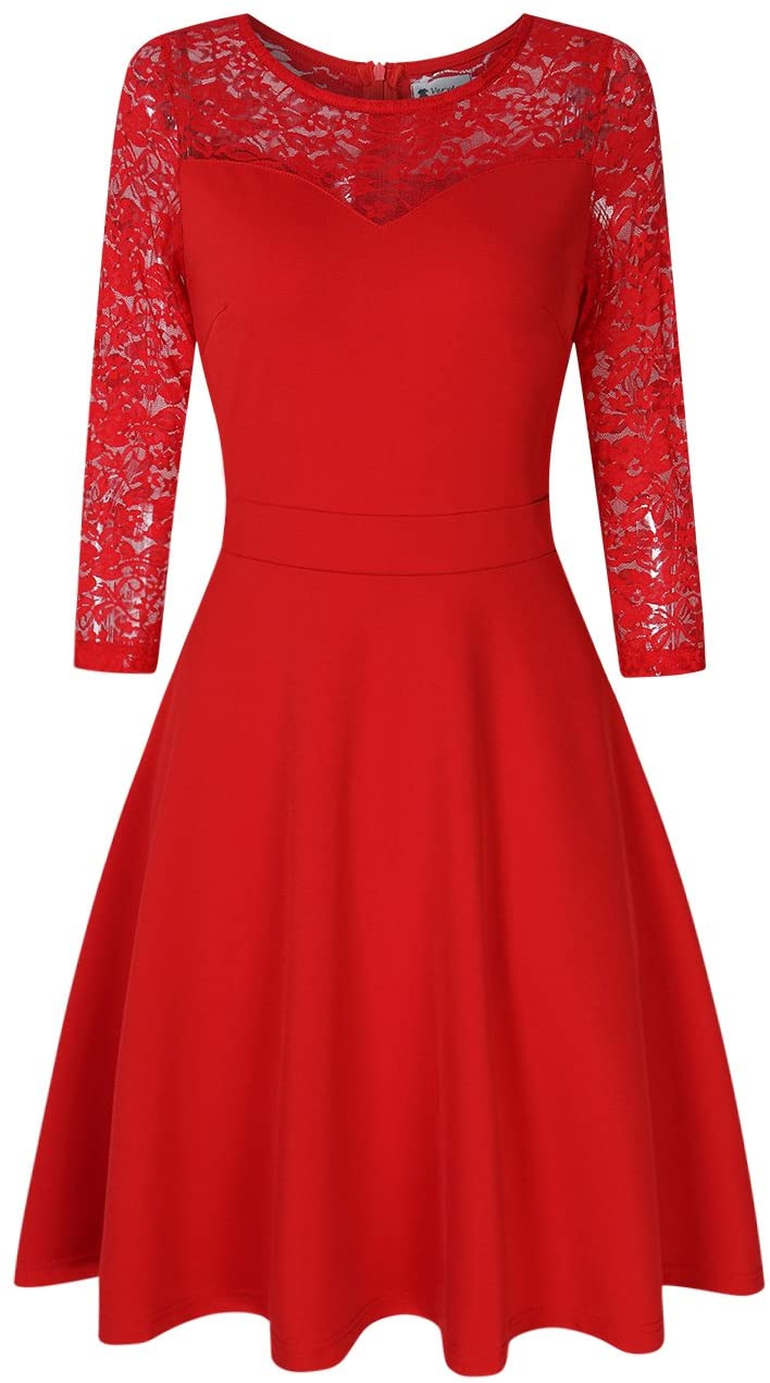 Price:$27.42    DishyKooker High-Grade Very-Ann Women A Line Cocktail Dress Empire Lace Fit and Flare Dress Red S Creative Lifestyle  Clothing