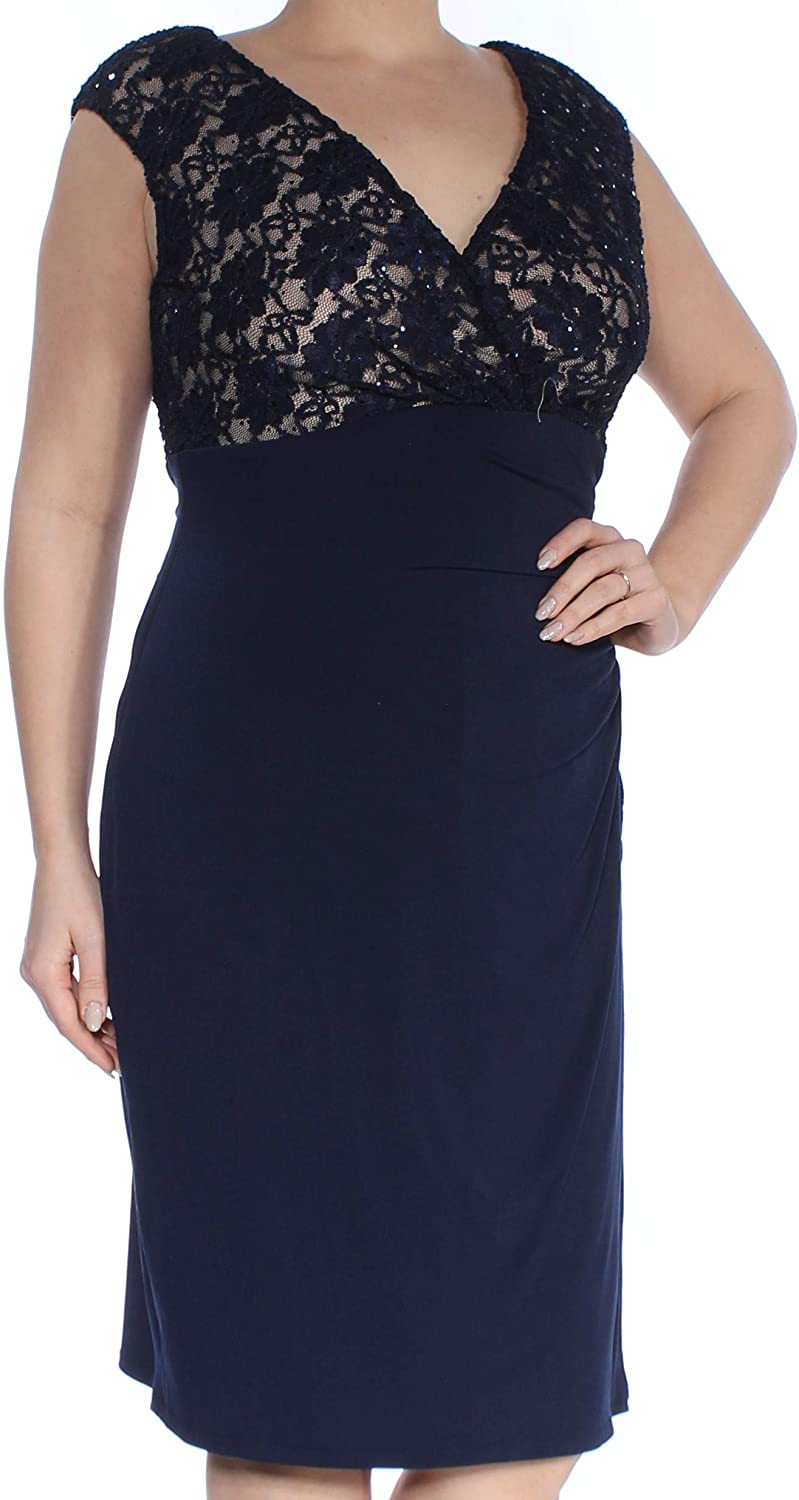 Price:$34.99 Connected Women's Sequin Lace Top Jersey Dress at Amazon Women’s Clothing store