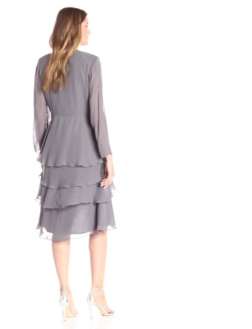 Price:$111.29    S.L. Fashions Women's Lace and Chiffon Peplum Jacket Over Tiered Dress, Heather, 16  Clothing