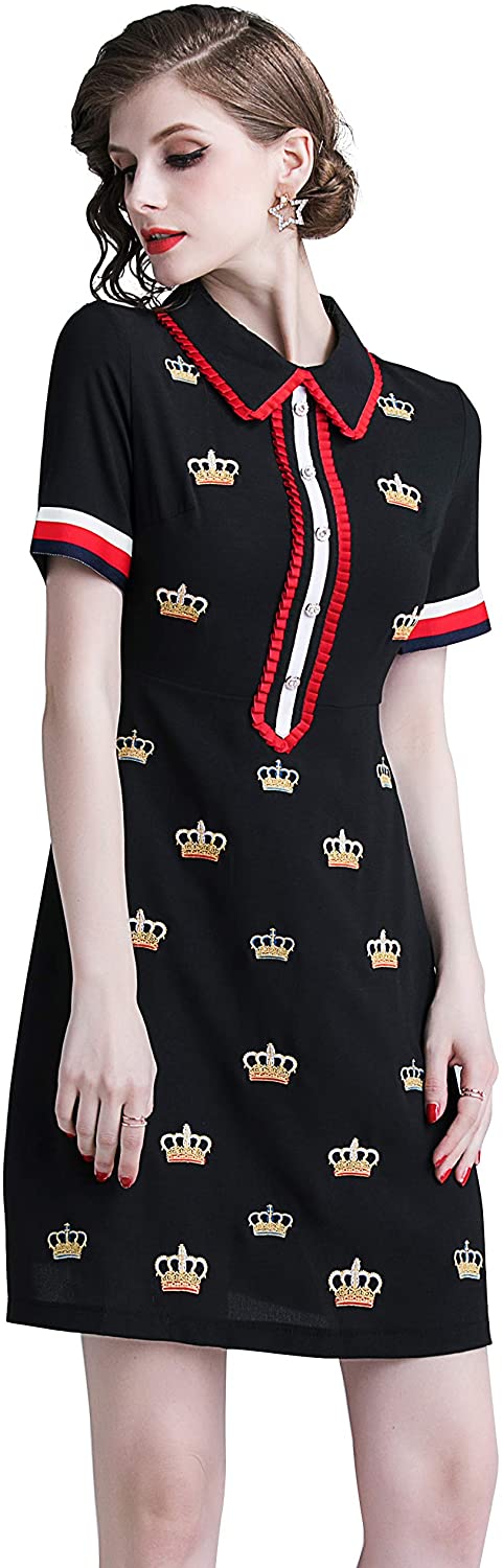 Price:$32.98    LAI MENG FIVE CATS Women's Collared Neck Embroidered Holiday Cocktail Party Mini Dress  Clothing