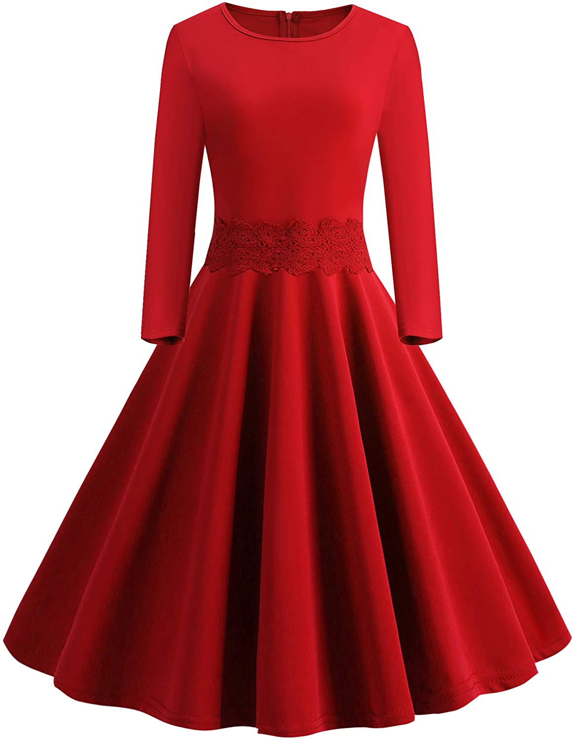 Price:$19.99    chuhefushi Women's Audrey Hepburn Rockabilly Vintage Dress 1950s Retro Cocktail Swing Party Long Sleeve Dress (XX-Large, Red1)  Clothing