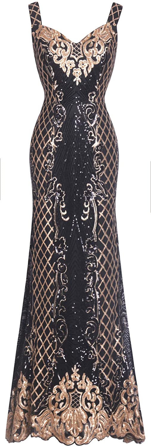 Price:$78.88    Fazadess Women's Fashion Sparkling Sequin Golden Partten Banquet Dress  Clothing