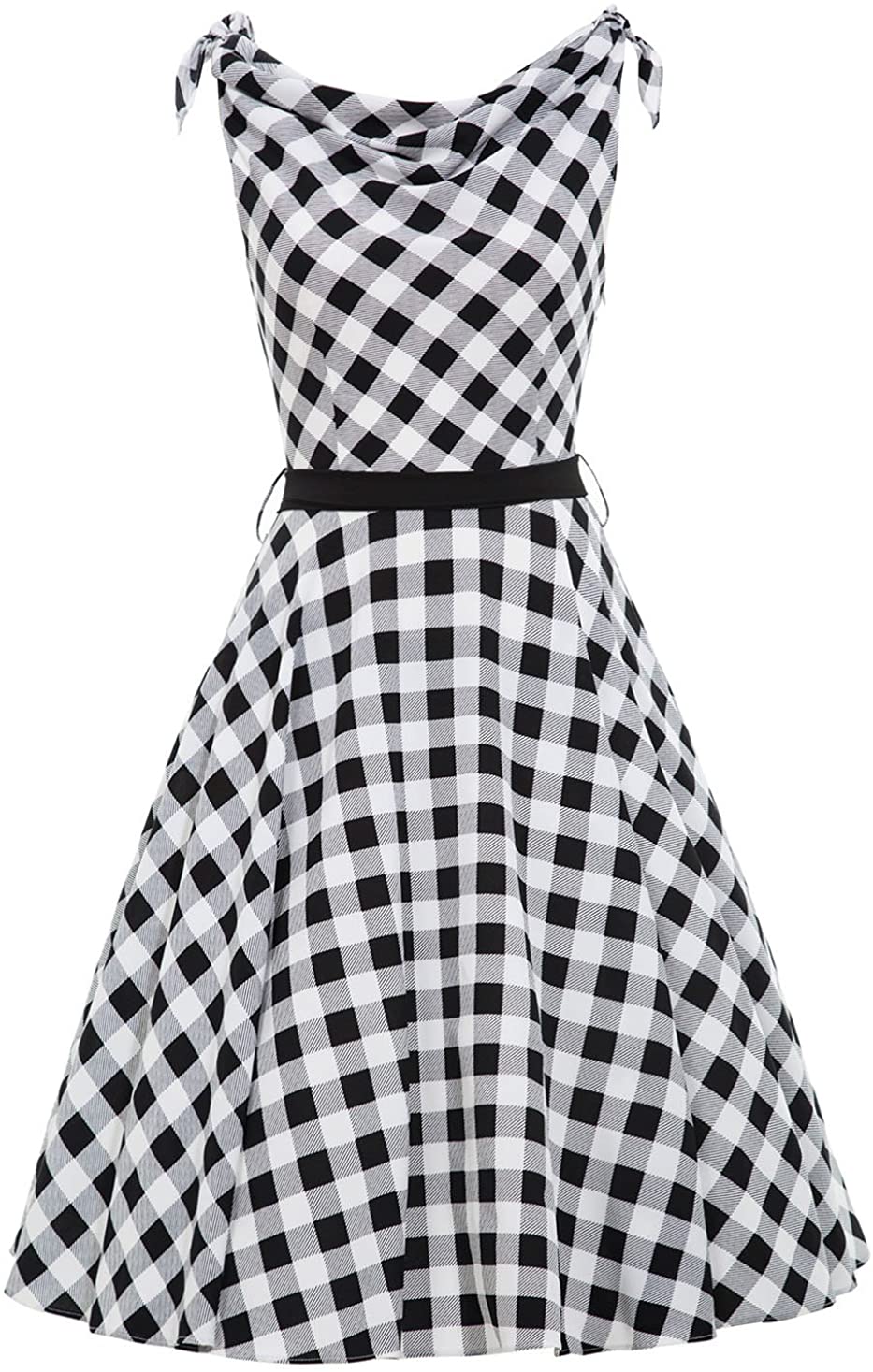 Price:$24.99 VINFA Women's Vintage V Neck Gingham Plaid A Line Swing Party Dress at Amazon Women’s Clothing store
