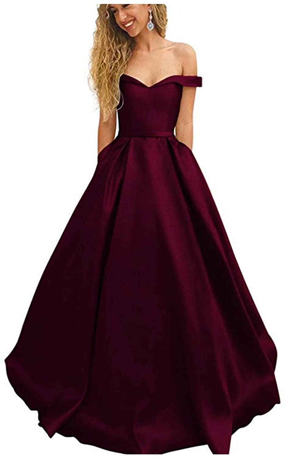 Price:$79.00    CIRCLEWLD Short/Long Off Satin Prom Dress With Pockets Evening Ballgown E137  Clothing