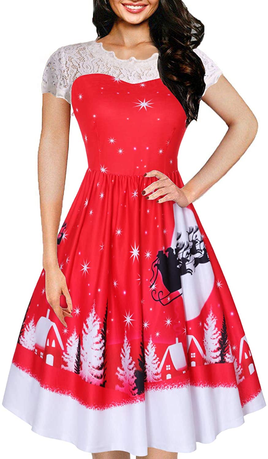 Price:$22.99    IHOT Women's Vintage Floral Lace Cap Sleeve Retro Swing Elegant Bridesmaid Dress  Clothing