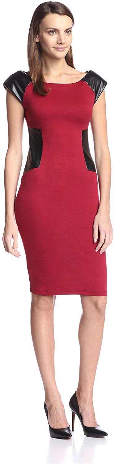 Price:$89.83    Silva Women's Sheath Dress with Faux Leather, Merlot/Black, M  Clothing