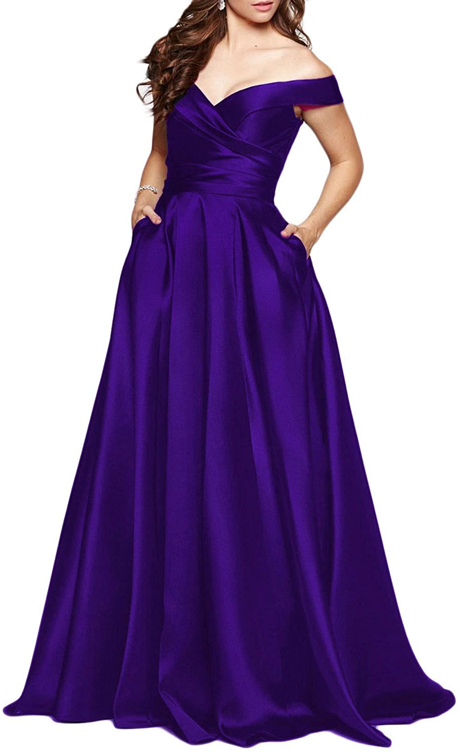 Price:$53.07 BEAUTBRIDE Women's Off Shoulder Long Prom Gown With Pocket at Amazon Women’s Clothing store