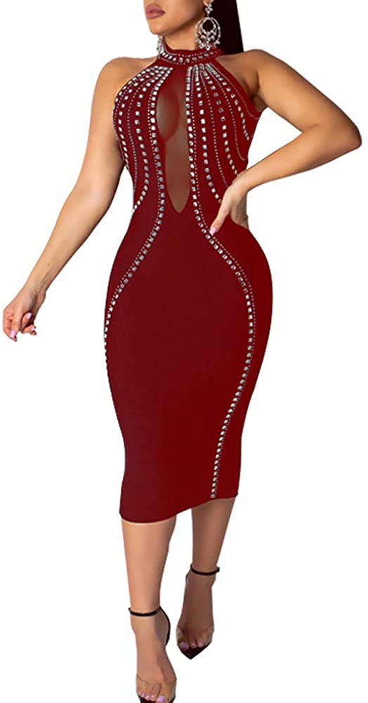 Price:$25.99 Haloladies Women's Rhinestone Glitter Bodycon Cocktail Party Mini Dress at Amazon Women’s Clothing store