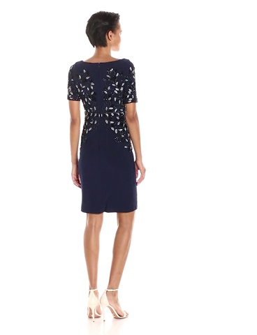 Price:$210.04    Adrianna Papell Women's Short Sleeve Jersey Beaded Cocktail Dress  Clothing