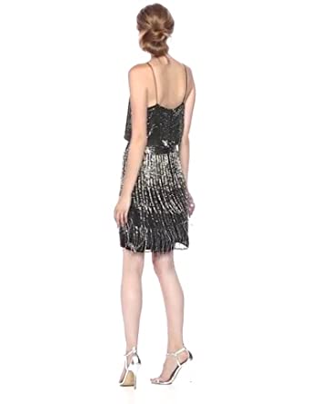 Price:$280.60    Adrianna Papell Women's Short Beaded Fringe Dress  Clothing