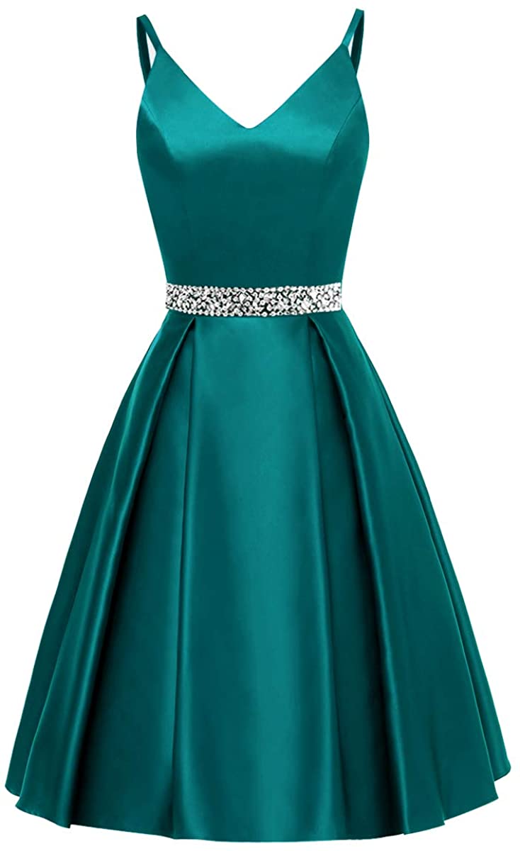 Price:$0.00    HDSLP Mini V-Neck Homecoming Dresses Satin Short Prom Party Gown with Pockets Ink Blue 22w  Clothing
