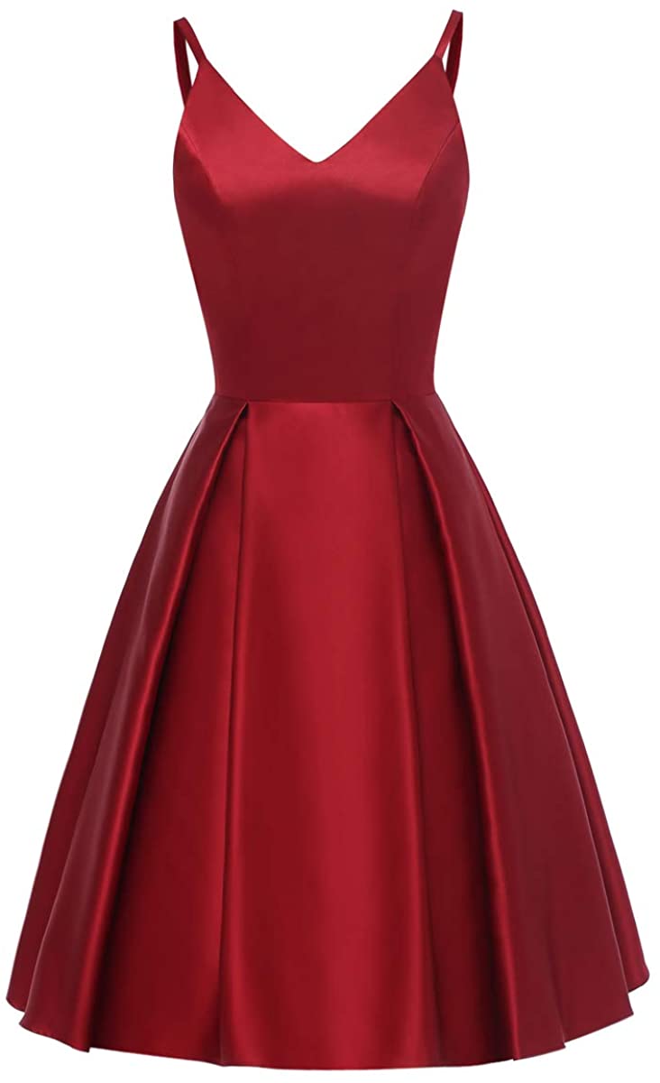 Price:$0.00    HDSLP Mini V-Neck Homecoming Dresses Satin Short Prom Party Gown with Pockets Burgundy-b 6  Clothing