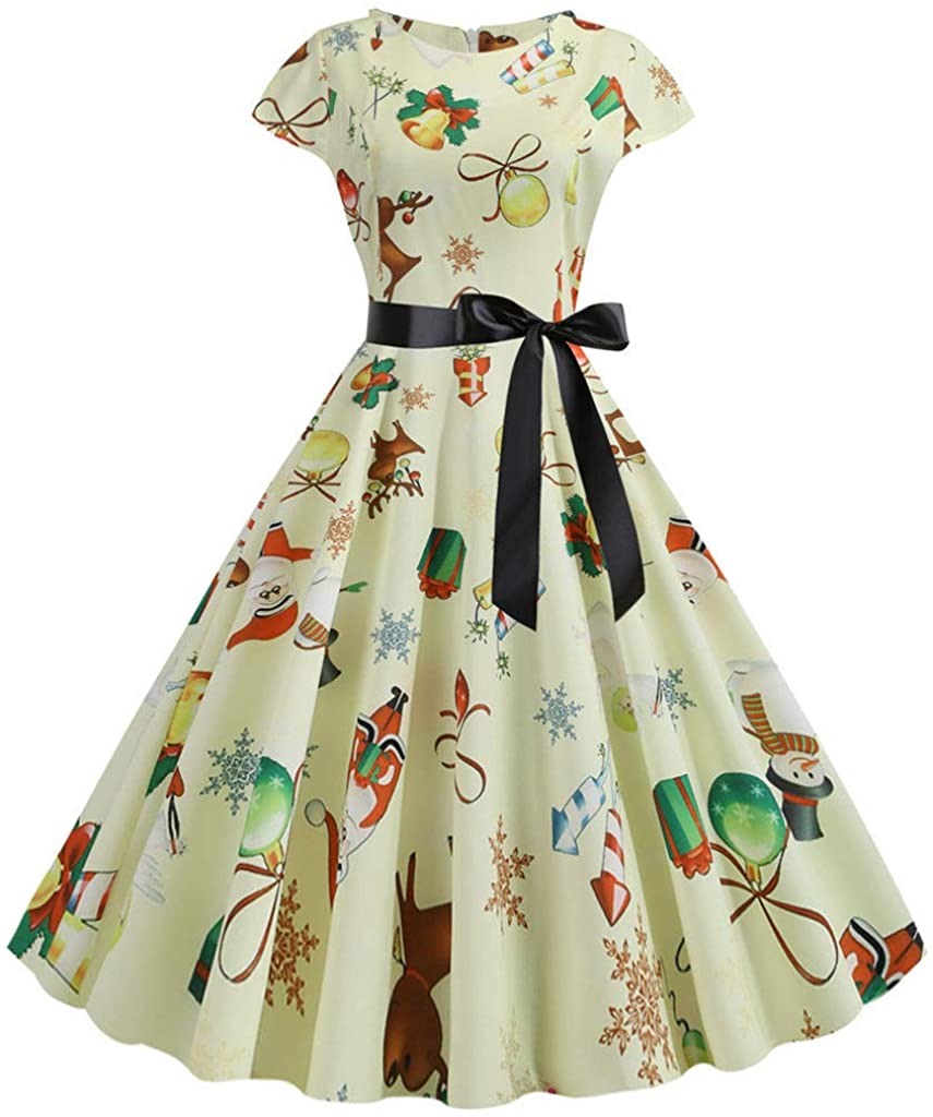 Price:$5.20    Fanteecy Christmas Vintage Dress,Women's 1950s Retro Cap-Sleeves O-Neck Rockabilly Swing Cocktail Party Dresses  Clothing
