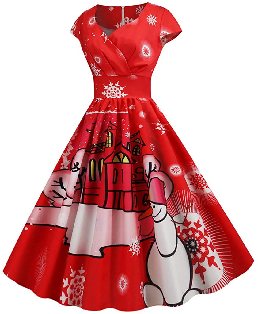 Price:$15.99    Hohaski Women Vintage Short Sleeve Christmas 1950s Housewife Evening Party Prom Dress  Clothing