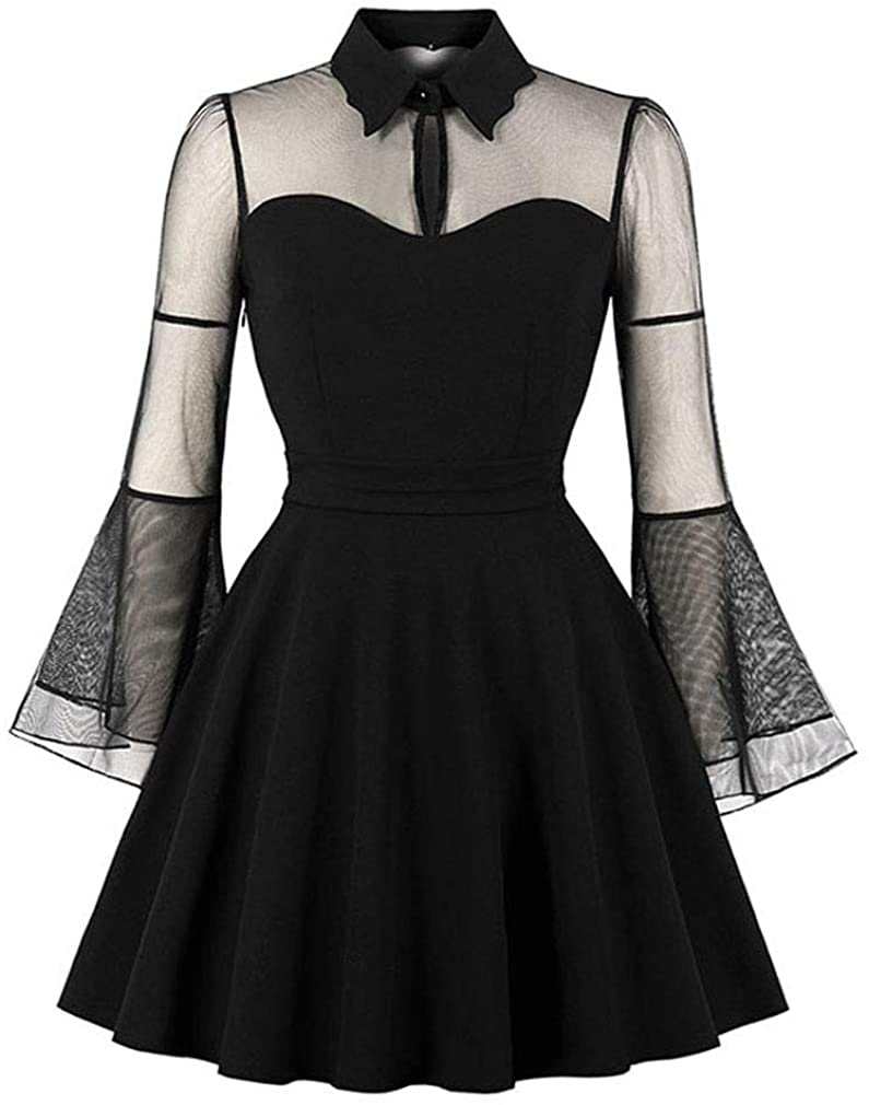 Price:$13.99 Killreal Women's Elegant See-Through Long Sleeve Flare A Line Cocktail Dress at Amazon Women’s Clothing store