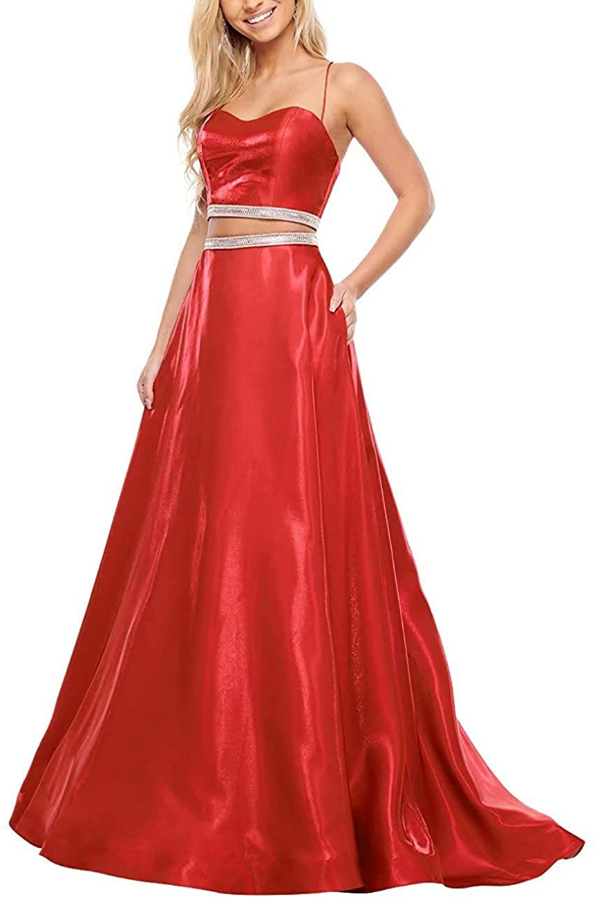 Price:$59.99    ZLQQ Women's Beaded Two Pieces Prom Dresses Long Sweetheart Formal Evening Gown  Clothing