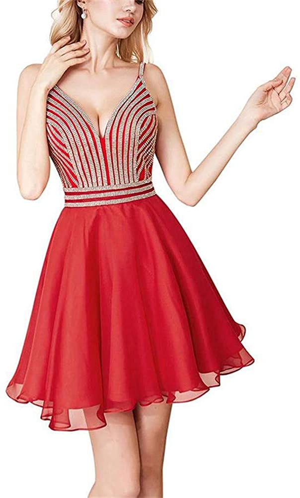 Price:$79.00    Sexy Women's Short Homecoming Dress V Neck Beading Chiffon Prom Dress Formal Party Gowns Plus Size  Clothing