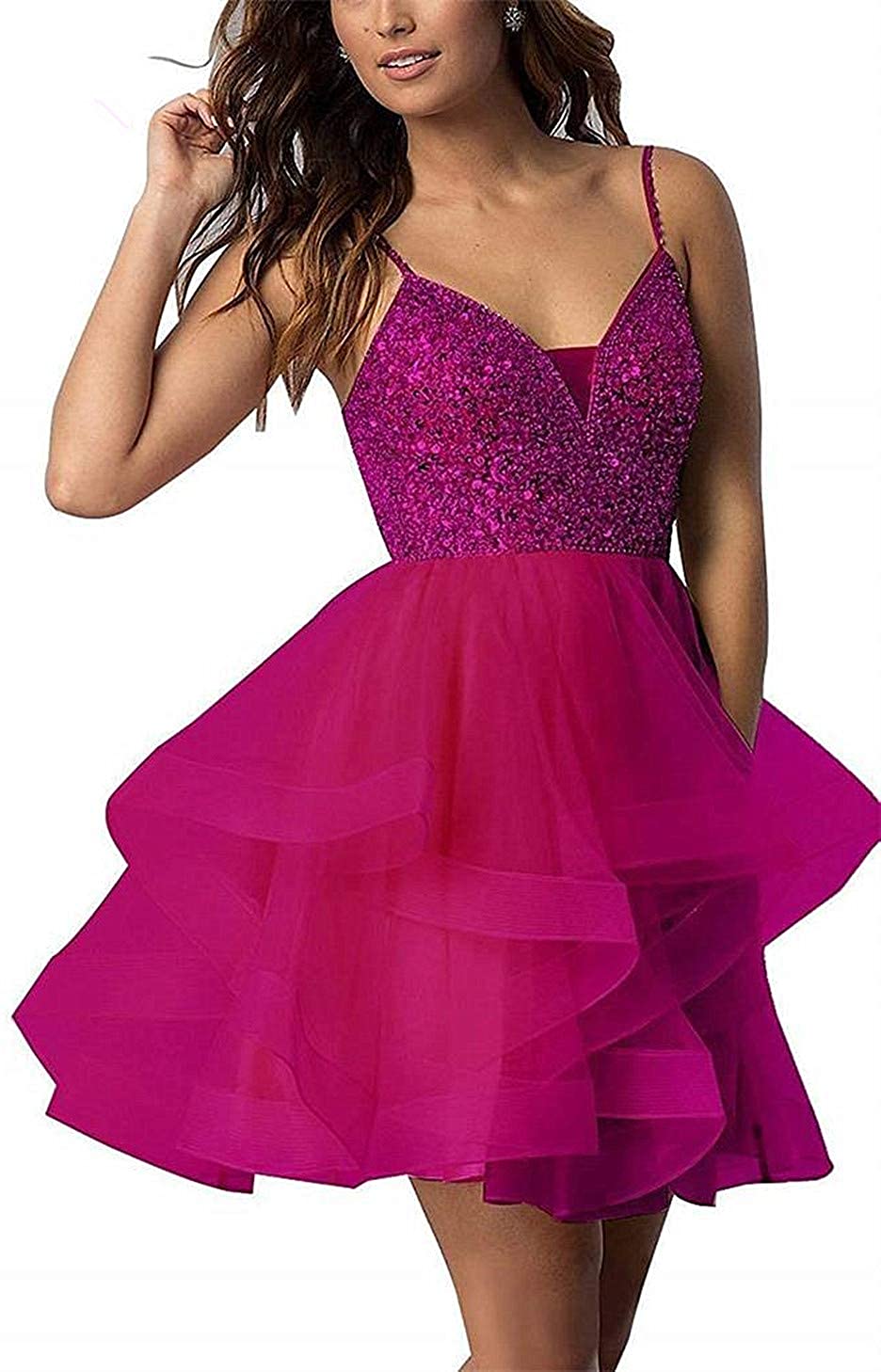 Price:$79.00    iluckin Women's Spaghetti Straps Organza Short Ball Gown Homecoming Dresses Formal Evening Cocktail Gowns  Clothing