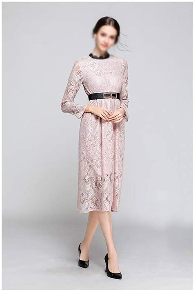 Price:$47.74    Feitundianzi Autumn Women's Fashion Lace Round Neck Lace Dress Retro Cocktail Dress  Clothing