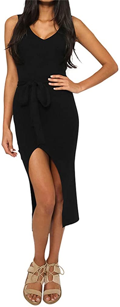 Price:$11.25 HongHu Women's Sleeveless V Neck Bodycon Cocktail Party Dress at Amazon Women’s Clothing store