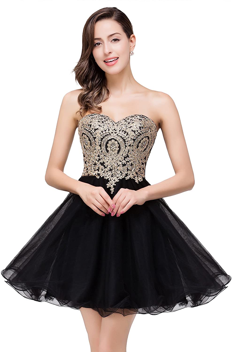 Price:$31.99    MisShow Women's Lace Applique Beaded A Line Short Bridesmaid Prom Cocktail Dress  Clothing