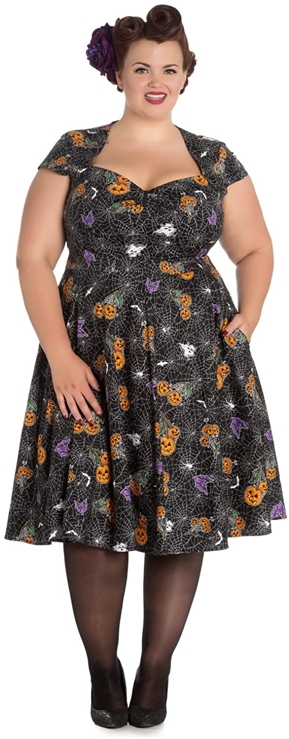 Price:$65.39    Hell Bunny Plus Size Goth Black Spiderweb Bats Halloween Harlow 50's Dress  Clothing