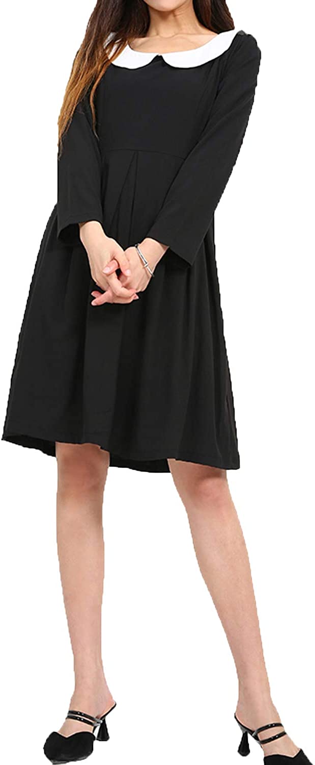Price:$20.99 HaoDuoYi Womens Babydoll Neck Long Sleeve Zipper A Line, Black, Size Medium at Amazon Women’s Clothing store