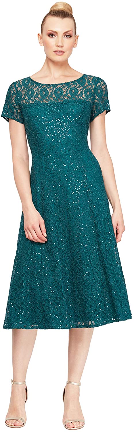 Price:$32.99    S.L. Fashions Women's Sequin Fit and Flare Dress, Emerald Green, 12  Clothing