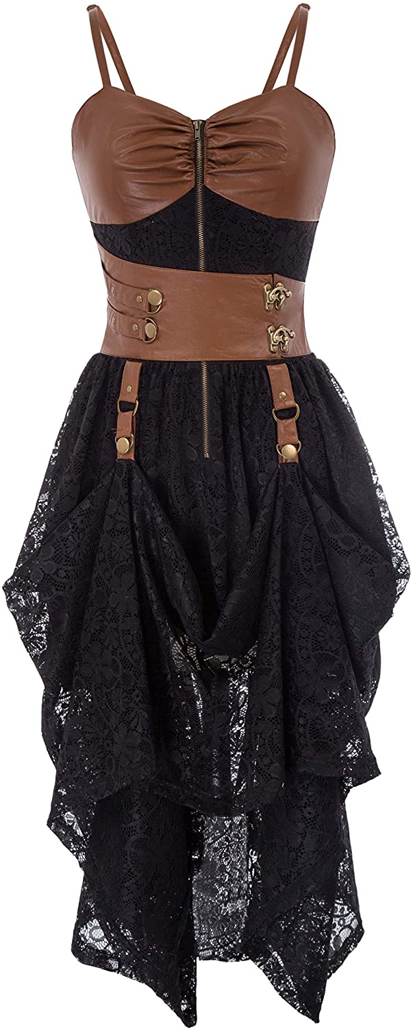Price:$39.99 SCARLET DARKNESS Women Gothic Steampunk Dress Sleeveless Long Lace Dresses at Amazon Women’s Clothing store