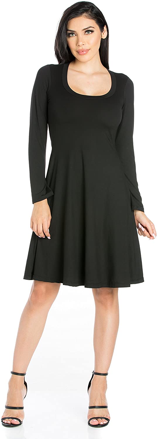 Price:$22.99 24seven Comfort Apparel Women's Long Sleeve Scoop Neck Knee Length Fit and Flare Dress - Made in USA - (Sizes S-1XL) at Amazon Women’s Clothing store