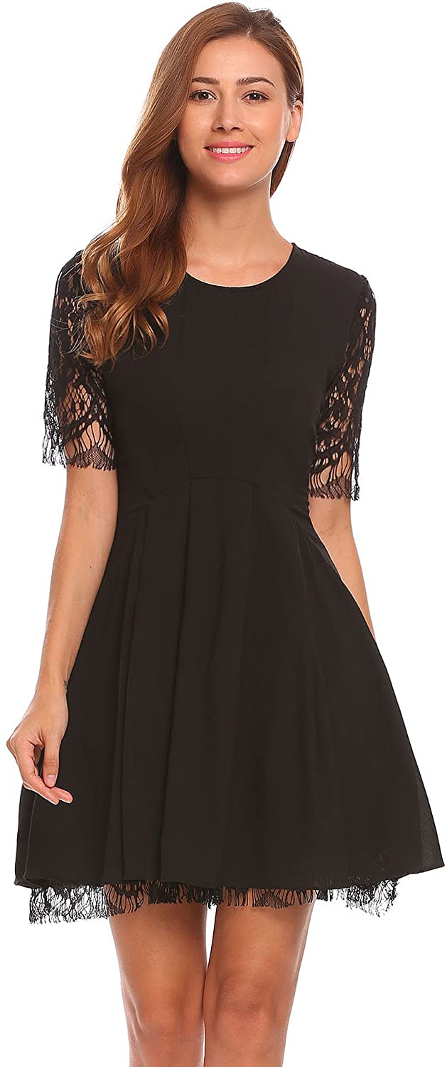 Price:$24.98 ELESOL Women's Vintage Floral Lace Elbow Sleeve Cocktail Evening Party Dress at Amazon Women’s Clothing store