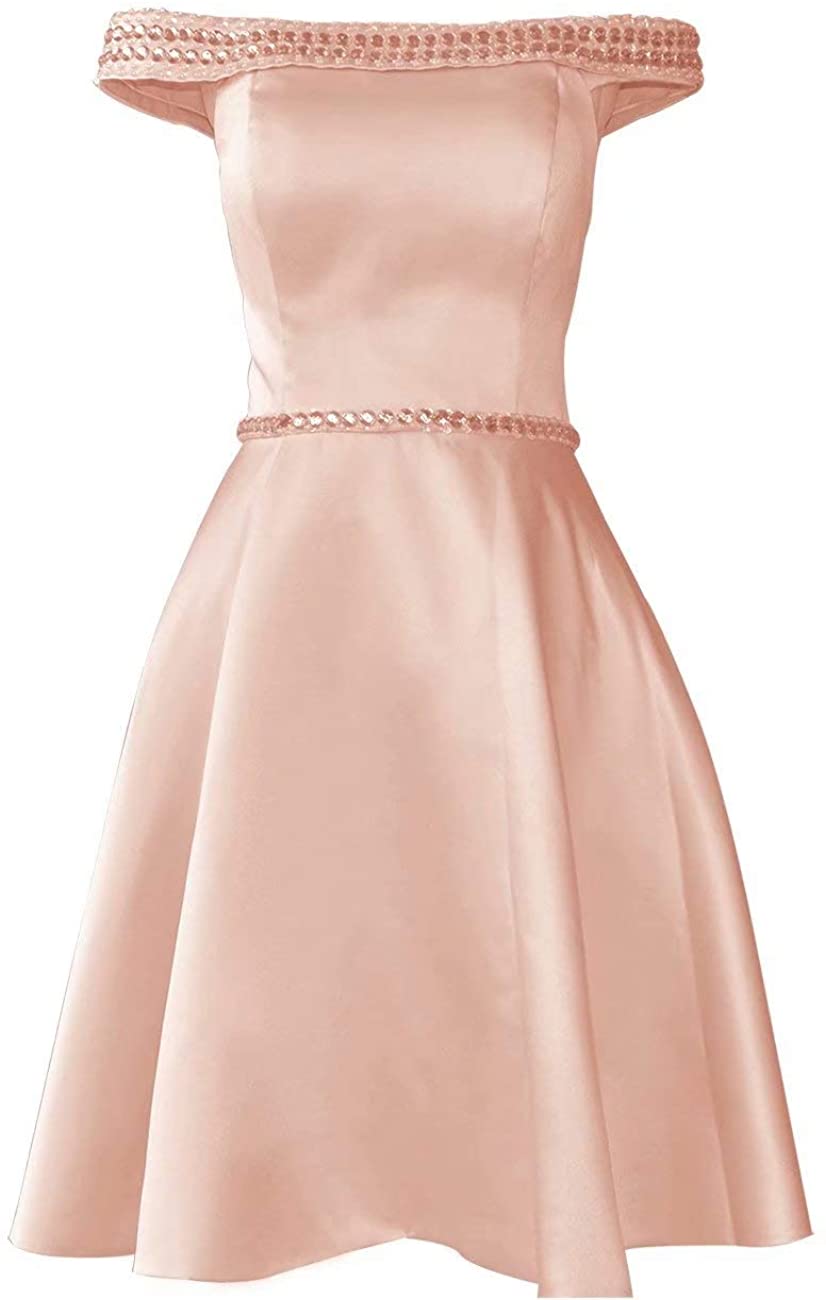 Price:$42.40    NewFex Off Homecoming Dress Satin A-Line Cocktail Short Prom Gown With Pockets  Clothing