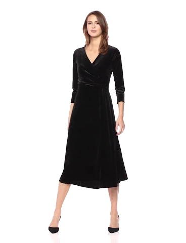 Price:$54.00 Chaus Women's 3/4 Sleeve Velvet Wrap Dress at Amazon Women’s Clothing store